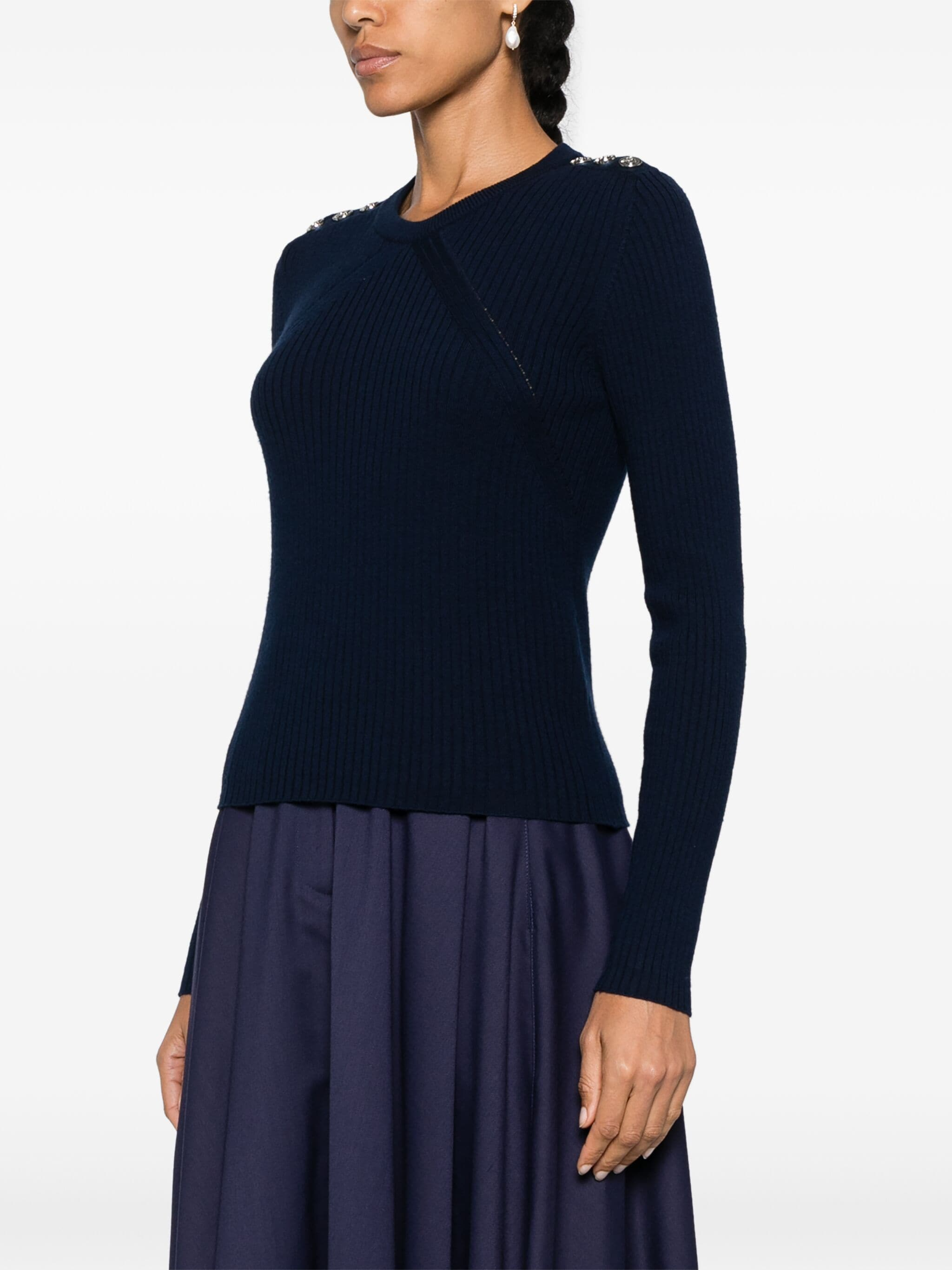 Maglia girocollo in cannetè di lana 104020A15S G03 PINKO Blu marino cupo 