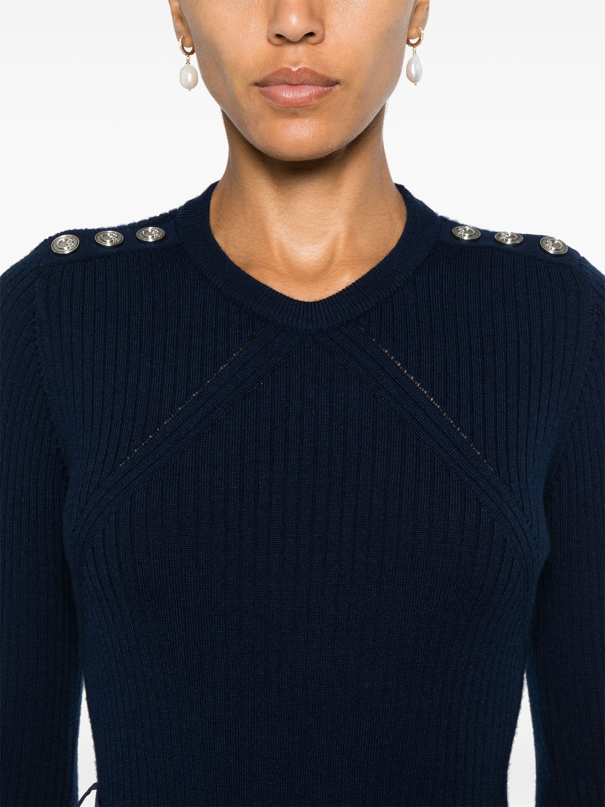 Maglia girocollo in cannetè di lana 104020A15S G03 PINKO Blu marino cupo 