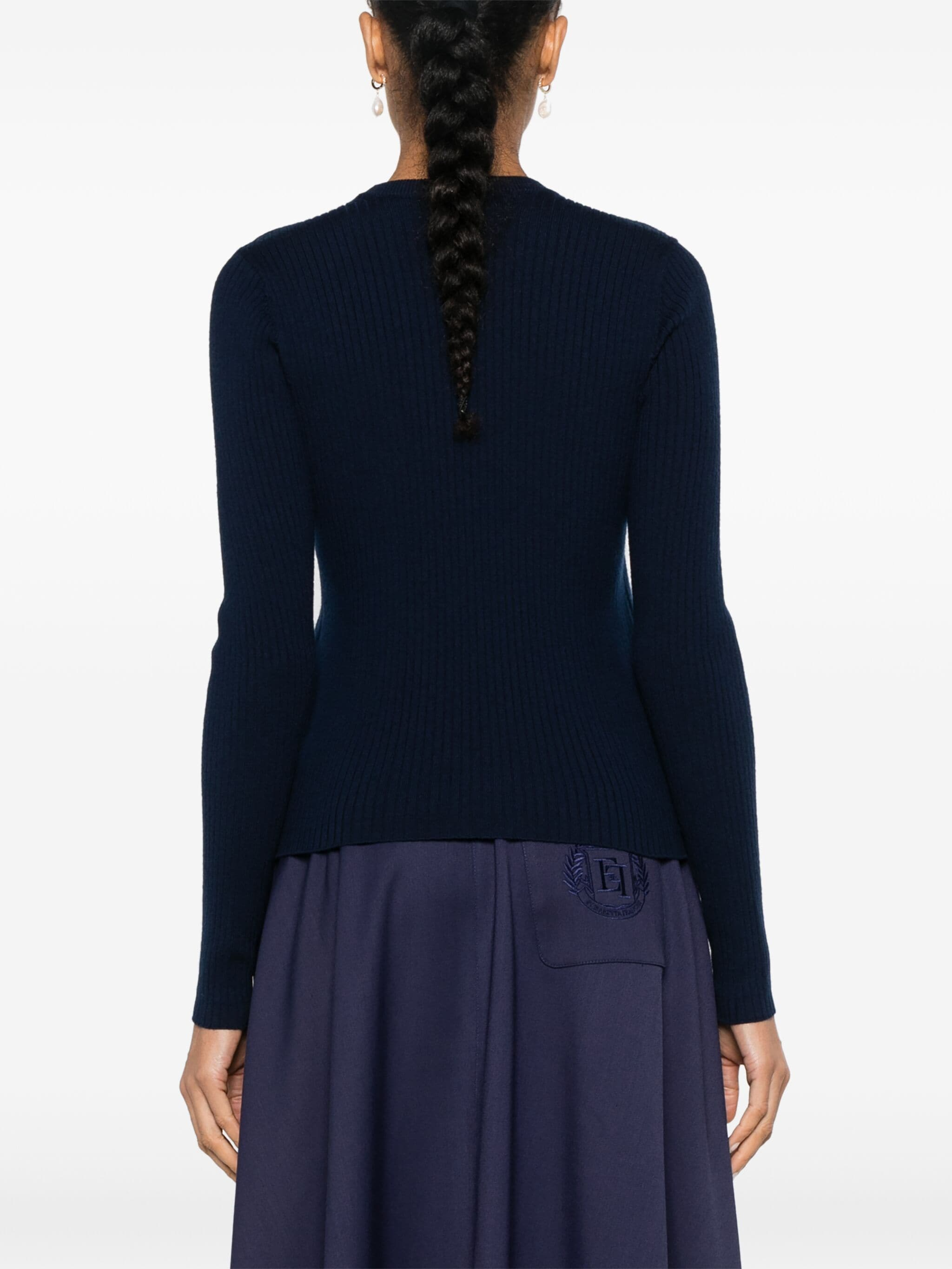 Maglia girocollo in cannetè di lana 104020A15S G03 PINKO Blu marino cupo 