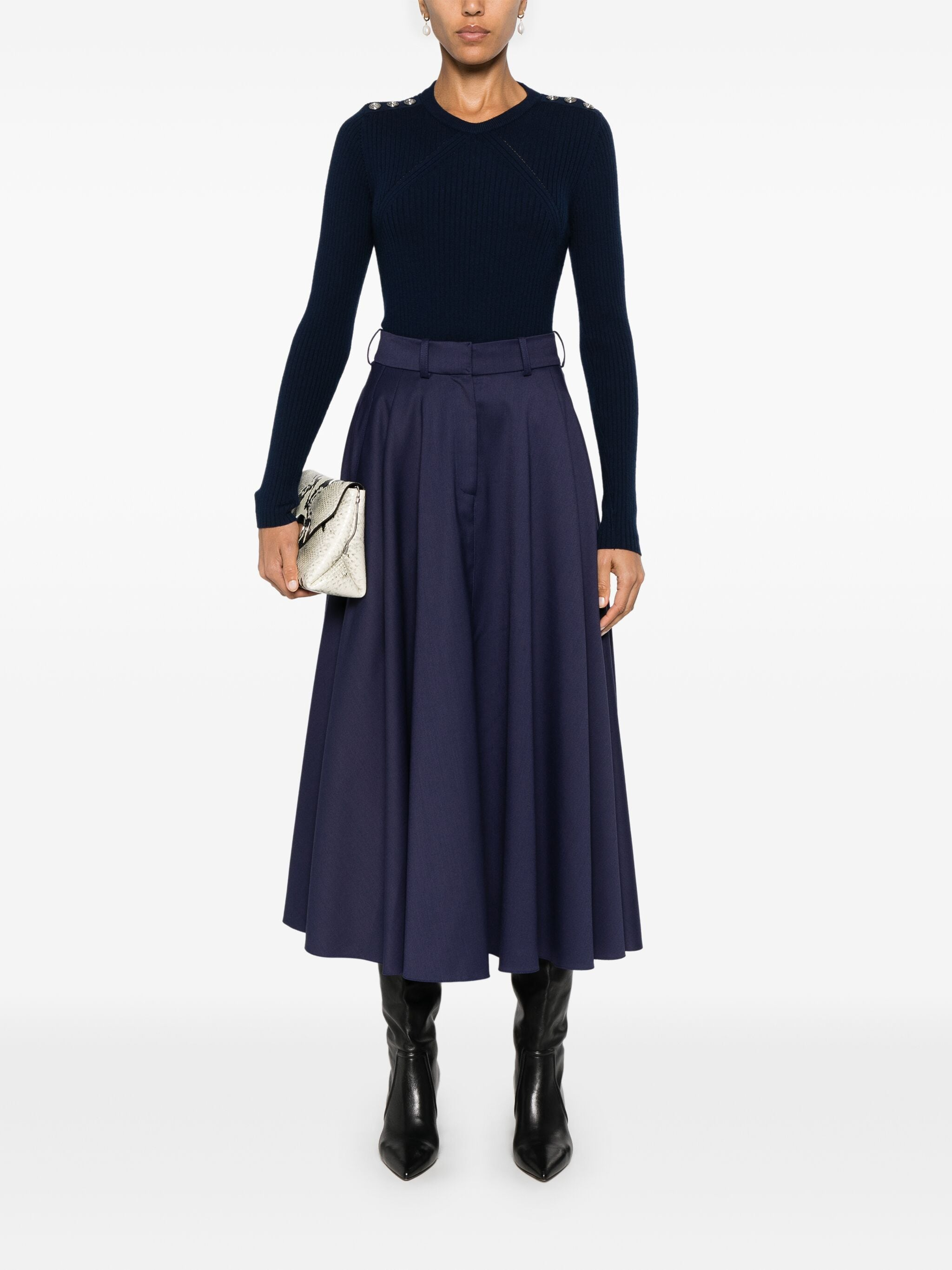 Maglia girocollo in cannetè di lana 104020A15S G03 PINKO Blu marino cupo 