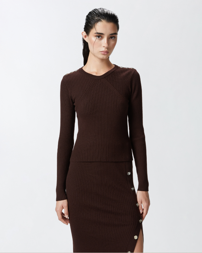 Maglia girocollo in cannetè di lana 104020A15S M28 PINKO Testa di moro 