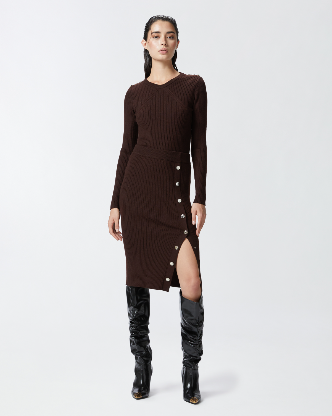 Maglia girocollo in cannetè di lana 104020A15S M28 PINKO Testa di moro 