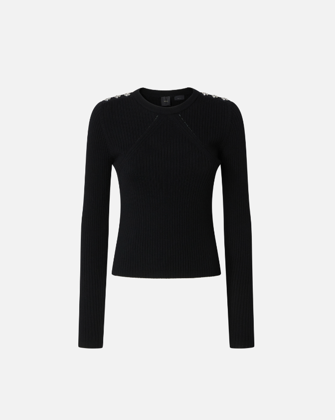 Maglia girocollo in cannetè di lana 104020A15S Z99 PINKO Nero 