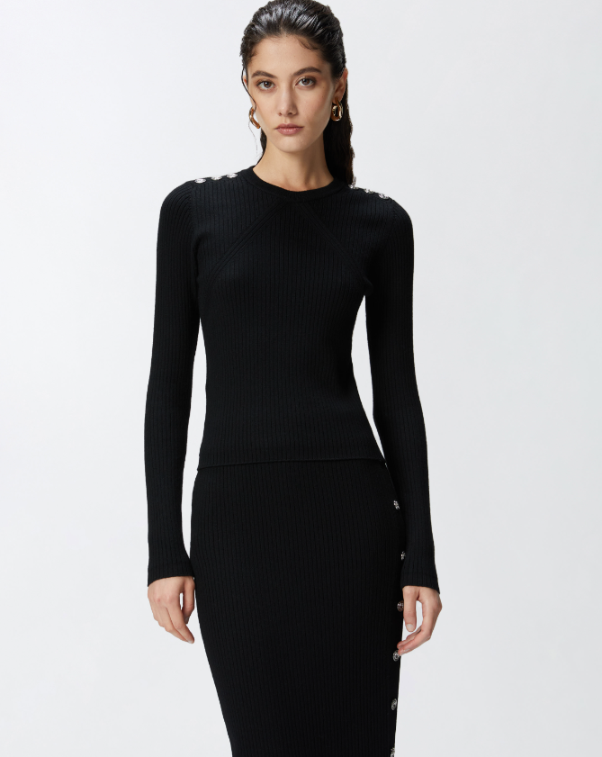 Maglia girocollo in cannetè di lana 104020A15S Z99 PINKO Nero 