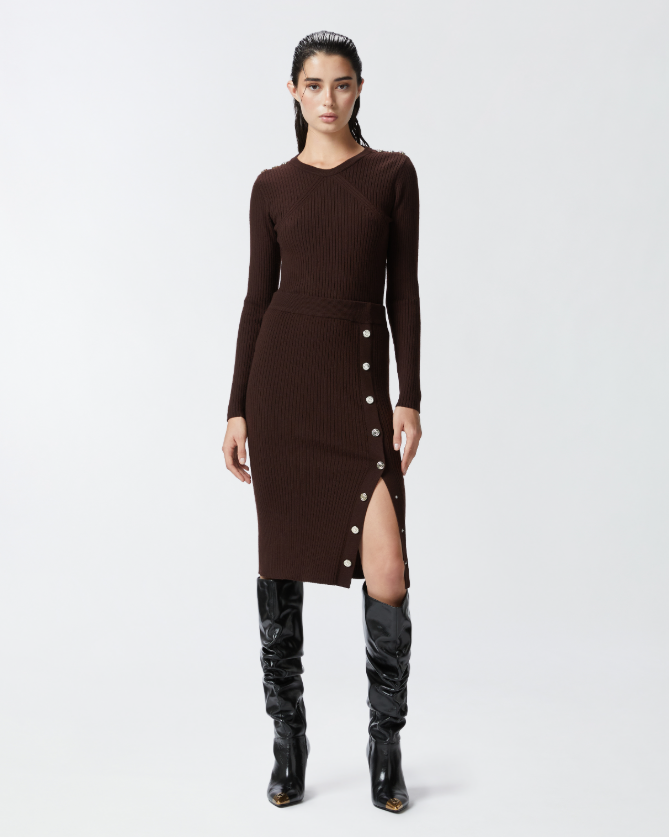 Gonna longuette in maglia a costine con bottoni 104021A15S M28 PINKO Testa di moro 
