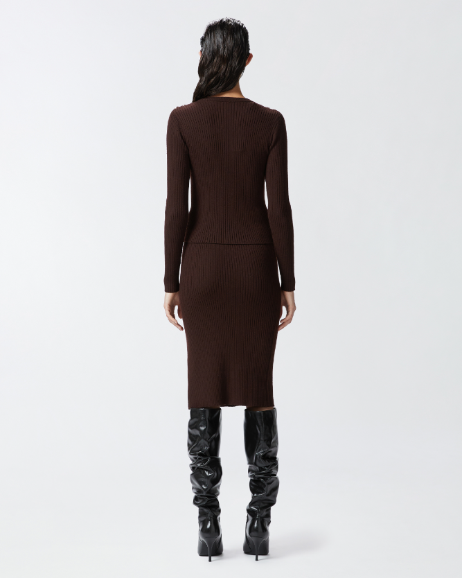 Gonna longuette in maglia a costine con bottoni 104021A15S M28 PINKO Testa di moro 