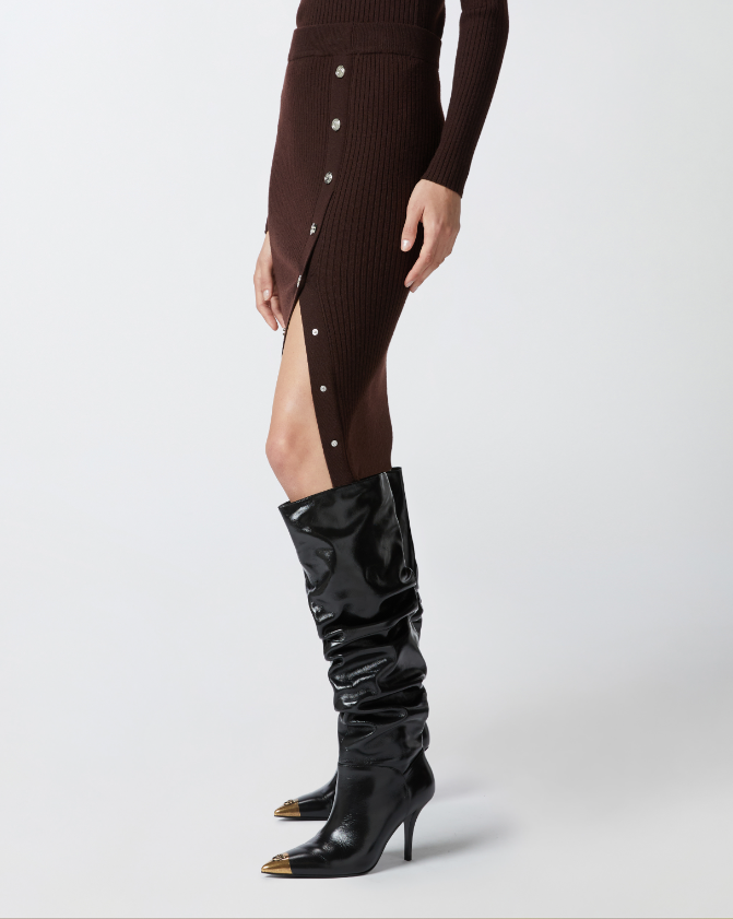 Gonna longuette in maglia a costine con bottoni 104021A15S M28 PINKO Testa di moro 