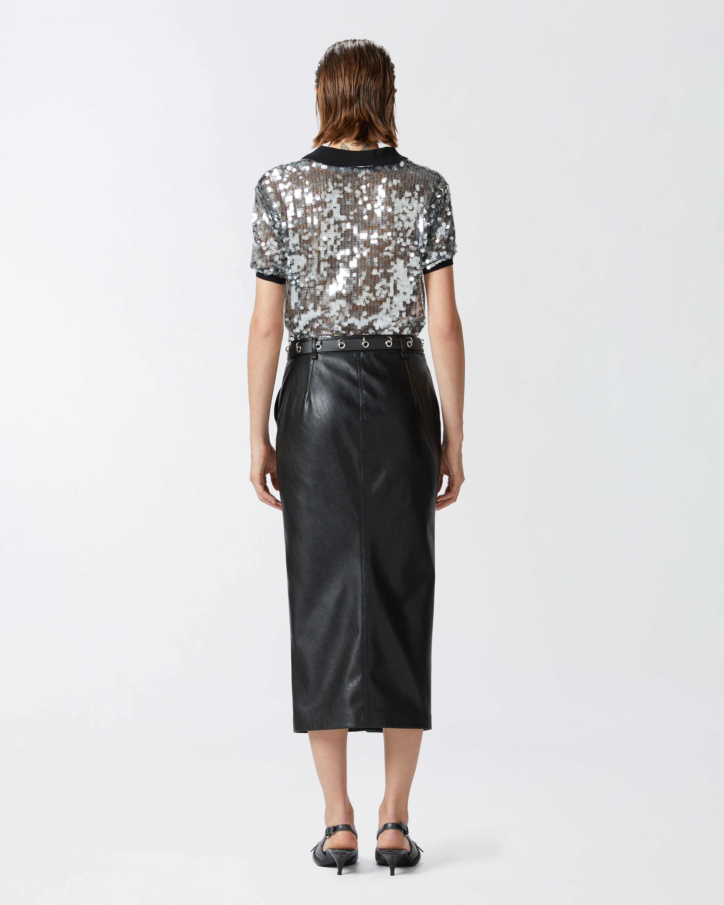 Gonna midi effetto pelle con spacco al fondo 1041457105 Z99 PINKO Black 