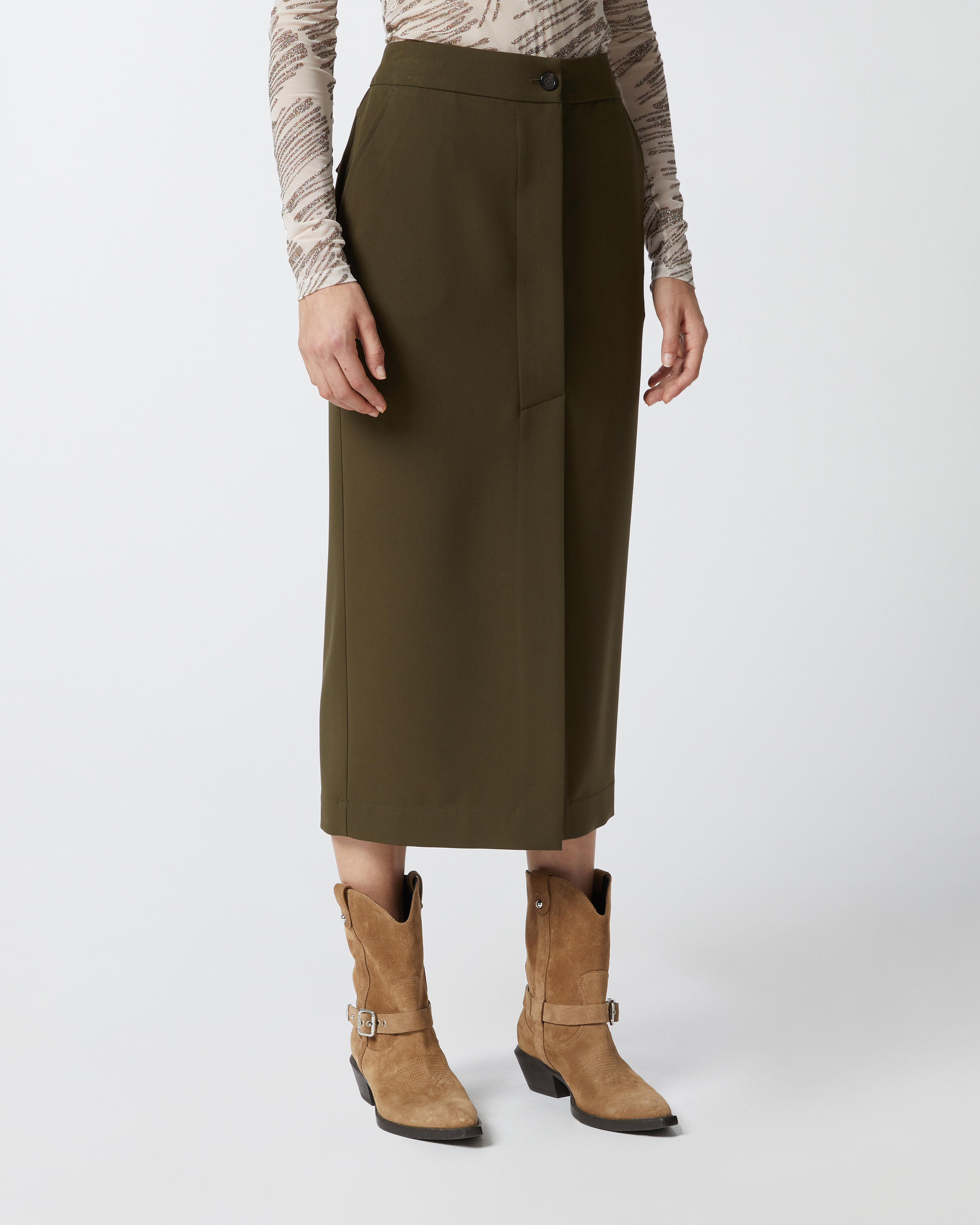 Gonna lunga utility tessuto fluido<BR/><BR/> 104190A18E X93 PINKO Verde-amazzonia 