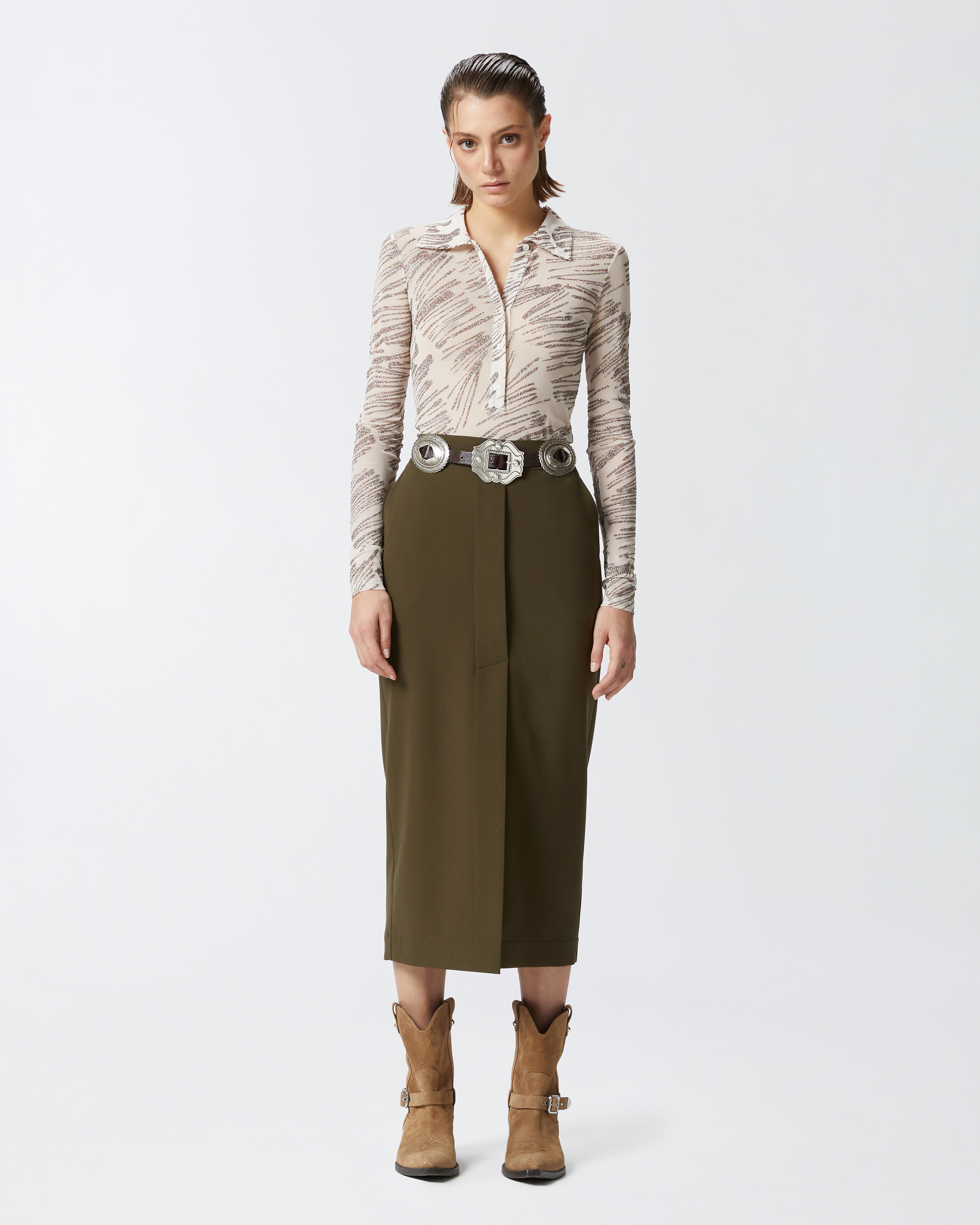 Gonna lunga utility tessuto fluido<BR/><BR/> 104190A18E X93 PINKO Verde-amazzonia 