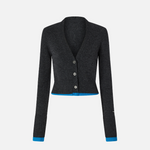 Cardigan corto in lana cachemire con contrasti 104469A277 IE0 PINKO Grigio/turchese 