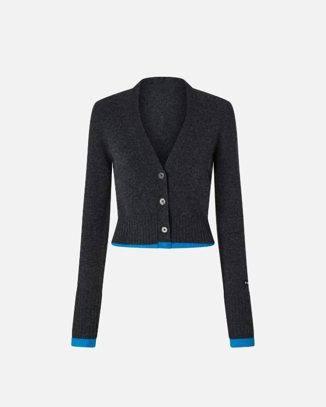 Cardigan corto in lana cachemire con contrasti 104469A277 IE0 PINKO Grigio/turchese 