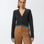 Cardigan corto in lana cachemire con contrasti 104469A277 IE0 PINKO Grigio/turchese 