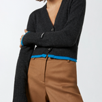 Cardigan corto in lana cachemire con contrasti 104469A277 IE0 PINKO Grigio/turchese 