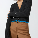 Cardigan corto in lana cachemire con contrasti 104469A277 IE0 PINKO Grigio/turchese 