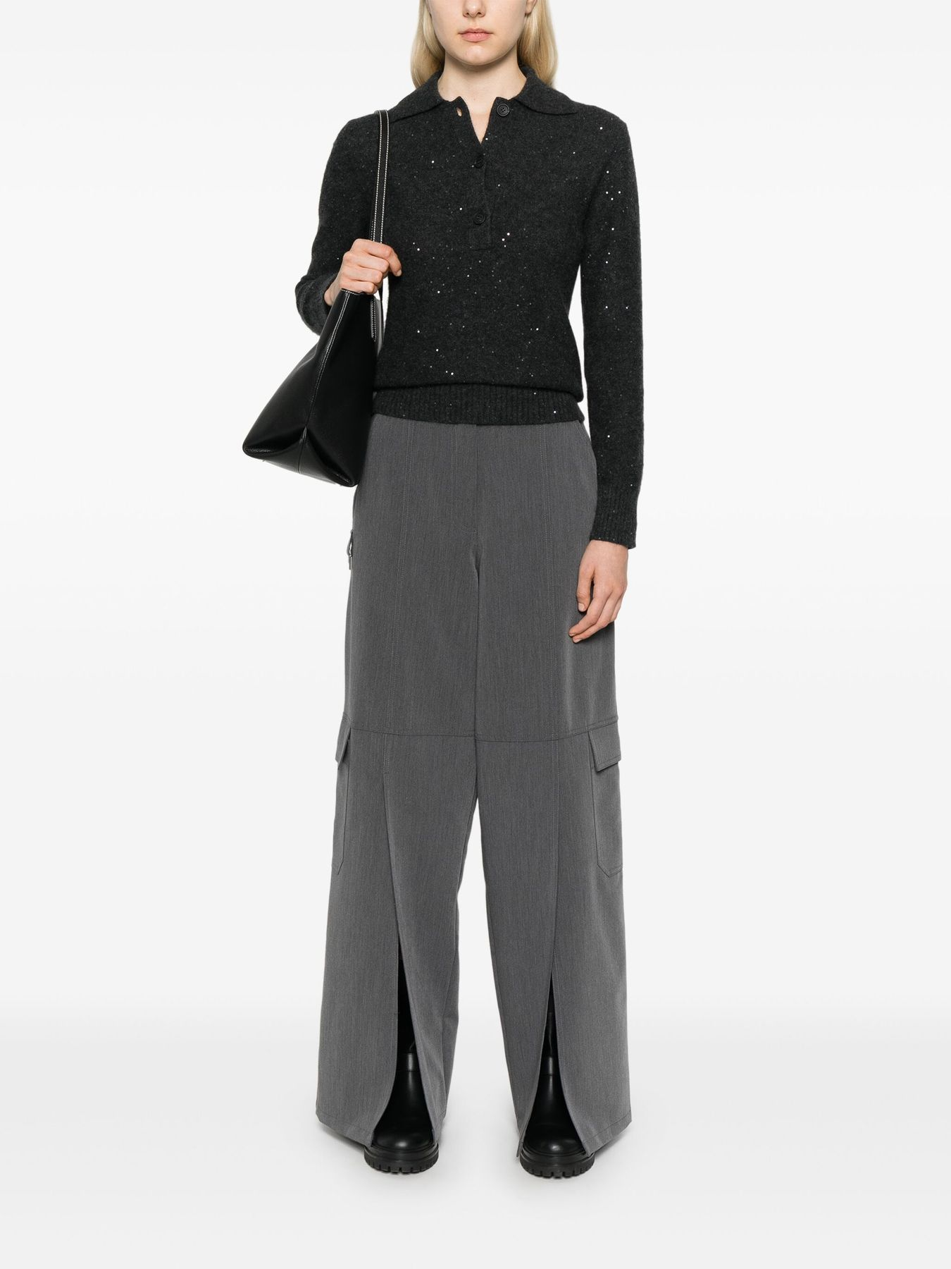 Pantaloni cargo fluidi a gamba ampia 104480A18E I72 PINKO Grigio 