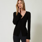 Maglia fitted a costine con incrocio 242TT3023 00006 TWIN SET Nero 