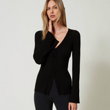 Maglia fitted a costine con incrocio 242TT3023 00006 TWIN SET Nero 