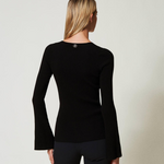 Maglia fitted a costine con incrocio 242TT3023 00006 TWIN SET Nero 