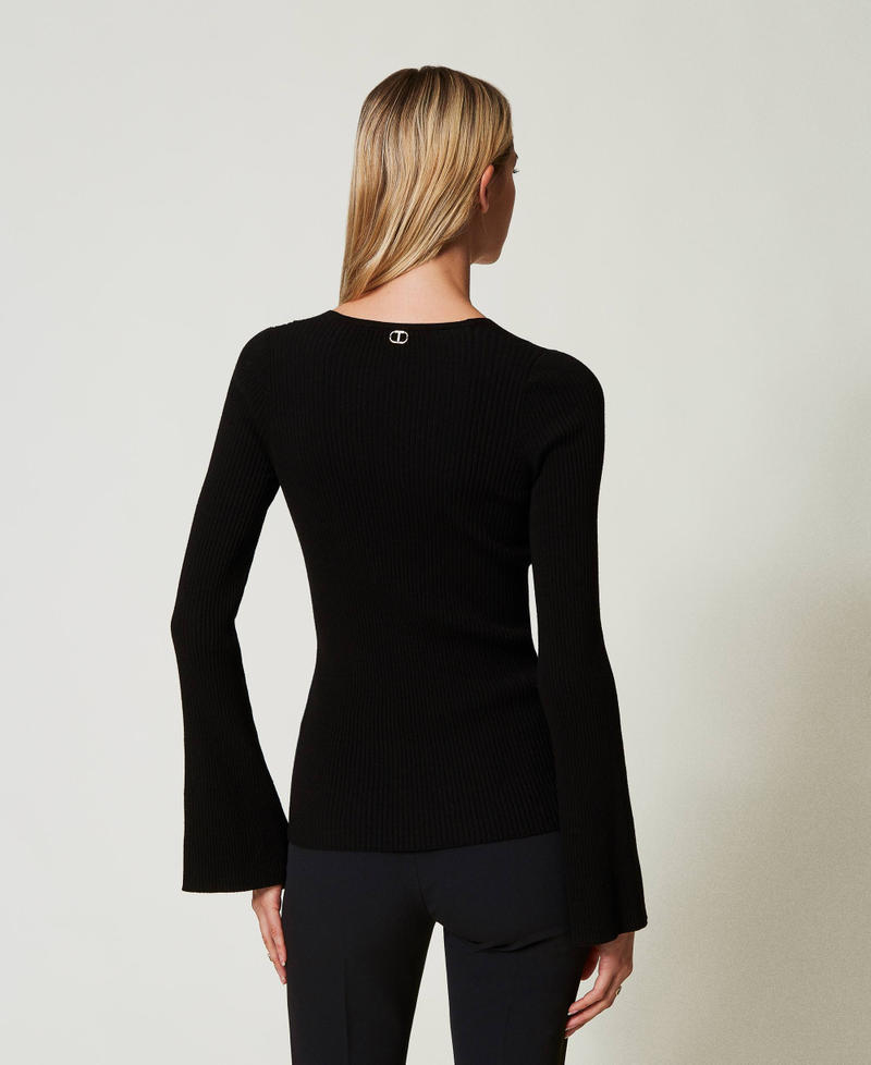 Maglia fitted a costine con incrocio 242TT3023 00006 TWIN SET Nero 
