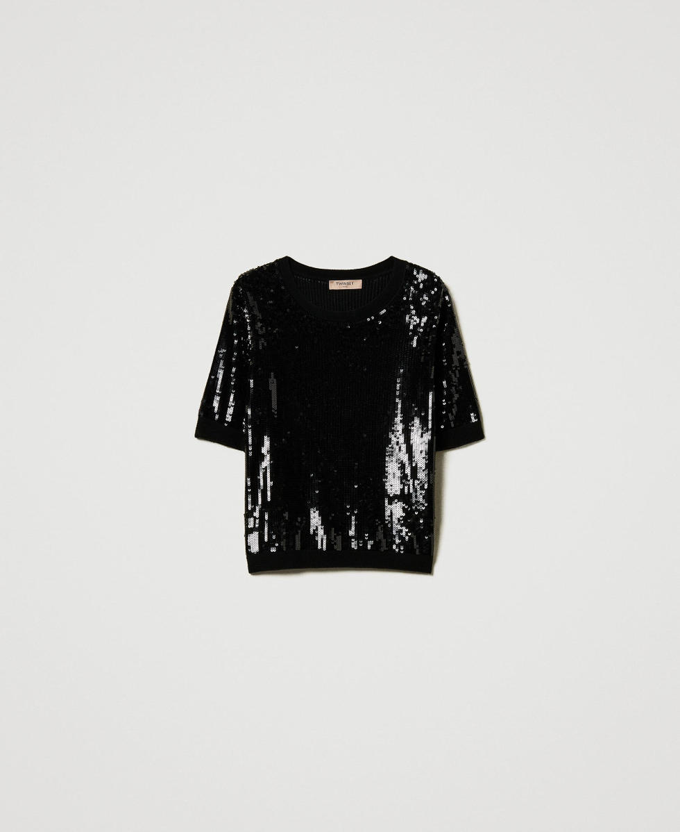 Maglia con ricamo in full paillettes 242TT3141 00006 TWIN SET Nero 