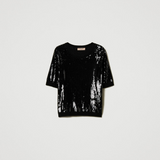 Maglia con ricamo in full paillettes 242TT3141 00006 TWIN SET Nero 