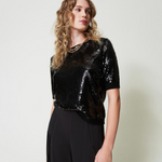 Maglia con ricamo in full paillettes 242TT3141 00006 TWIN SET Nero 