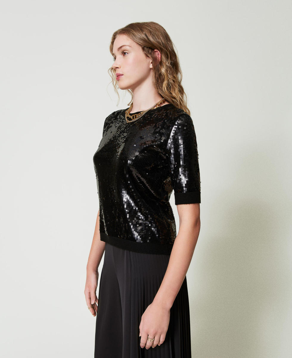 Maglia con ricamo in full paillettes 242TT3141 00006 TWIN SET Nero 