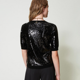Maglia con ricamo in full paillettes 242TT3141 00006 TWIN SET Nero 