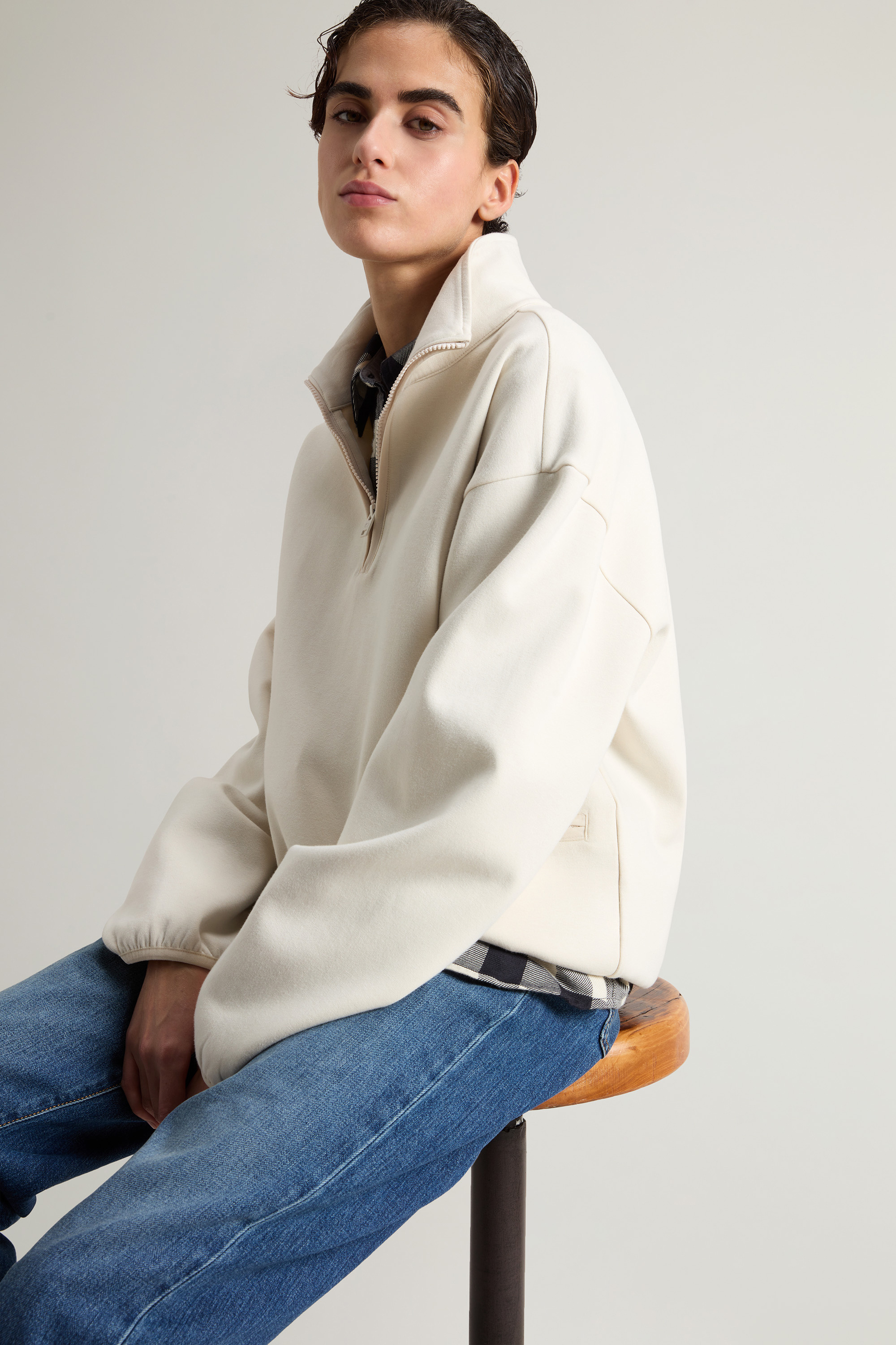 Felpa in misto cotone a collo alto CFWWSW0136FRUT3865 8743 WOOLRICH Milky cream 