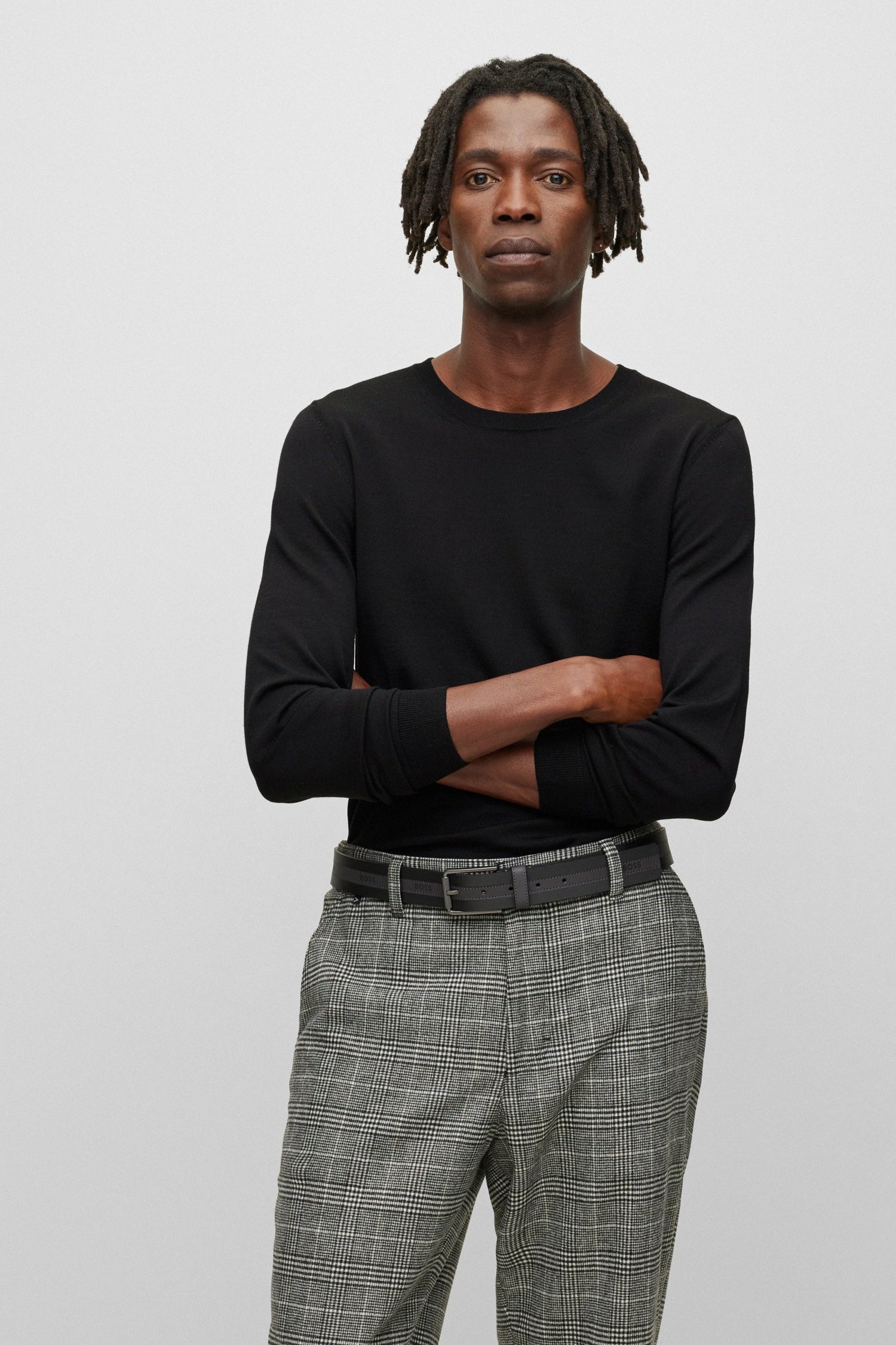 Maglia girocollo in merinos 50468239 10241501 01 001 BOSS Black 