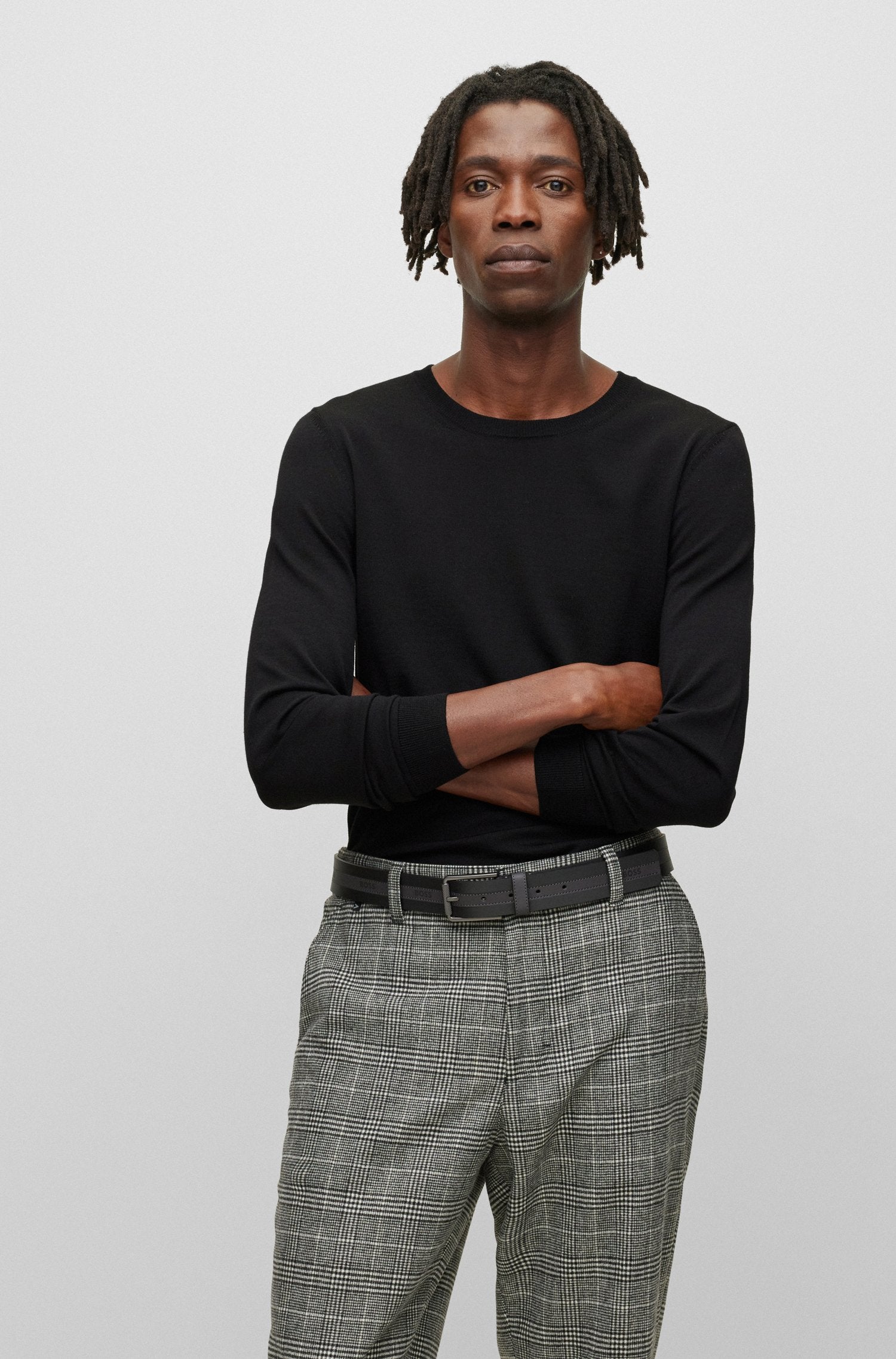 Maglia girocollo in merinos 50468239 10241501 01 001 BOSS Black 