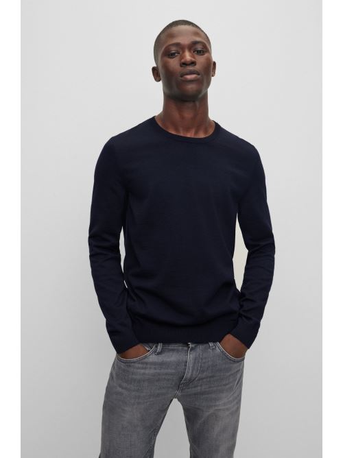 Maglia girocollo in merinos 50468239 10241501 01 404 BOSS Dark blue 