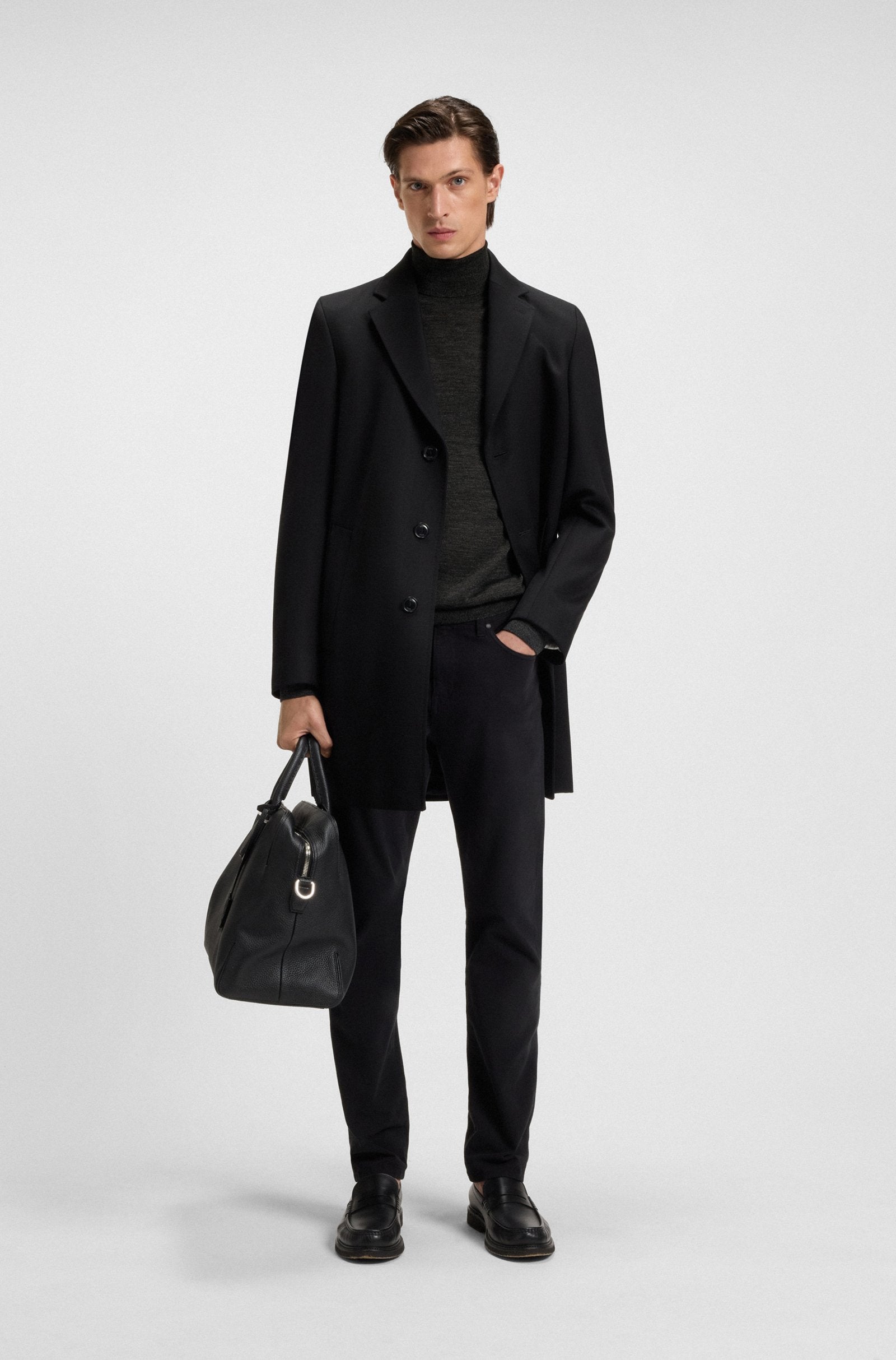 Maglia collo alto in lana merinos 50468262 10241489 01 002 BOSS Black melange 