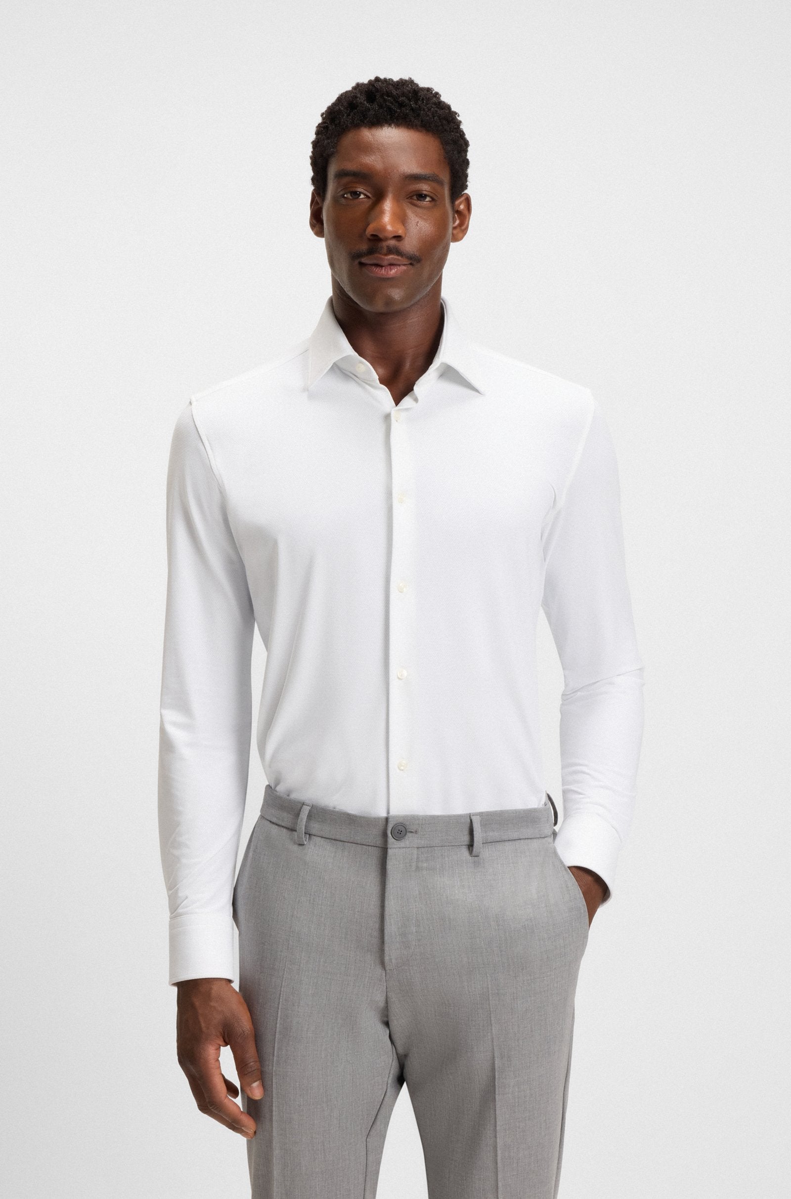 Camicia slim fit in tessuto performance 50545163 10268245 01 100 BOSS White 