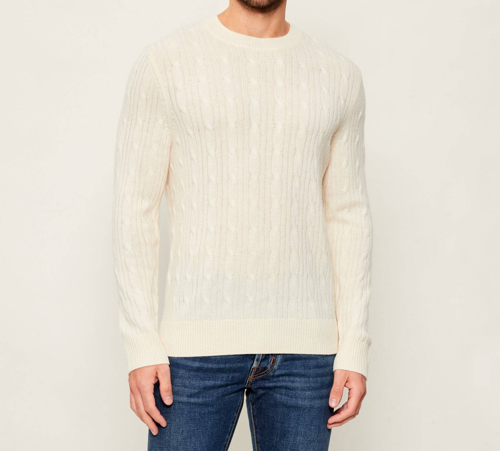 Maglia a treccia in lana e cachemire 50549975 10274959 01 131 BOSS Open white 