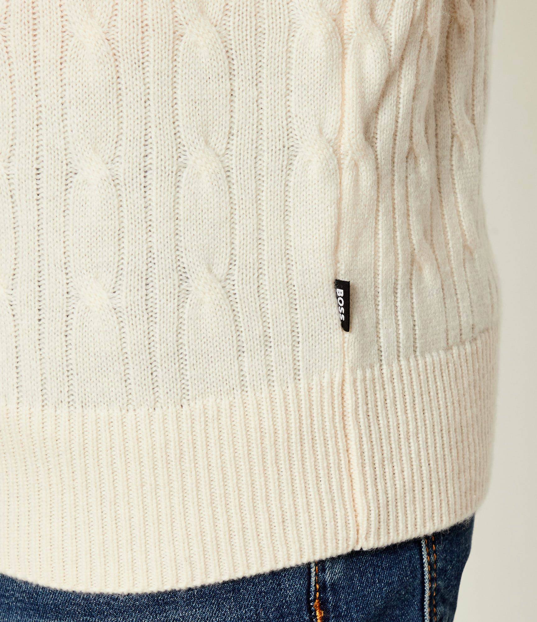 Maglia a treccia in lana e cachemire 50549975 10274959 01 131 BOSS Open white 