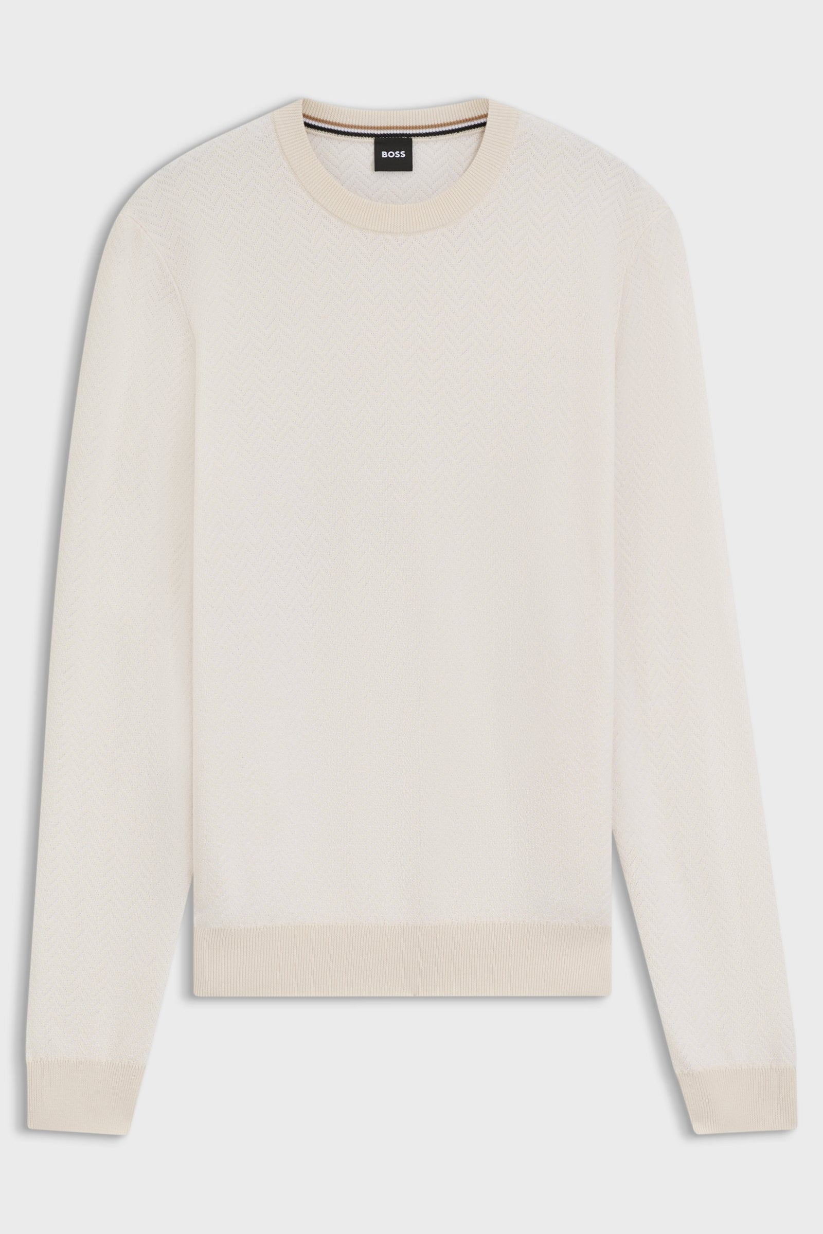 Maglia girocollo in lana e cotone 50549985 10274948 01 131 BOSS Open white 