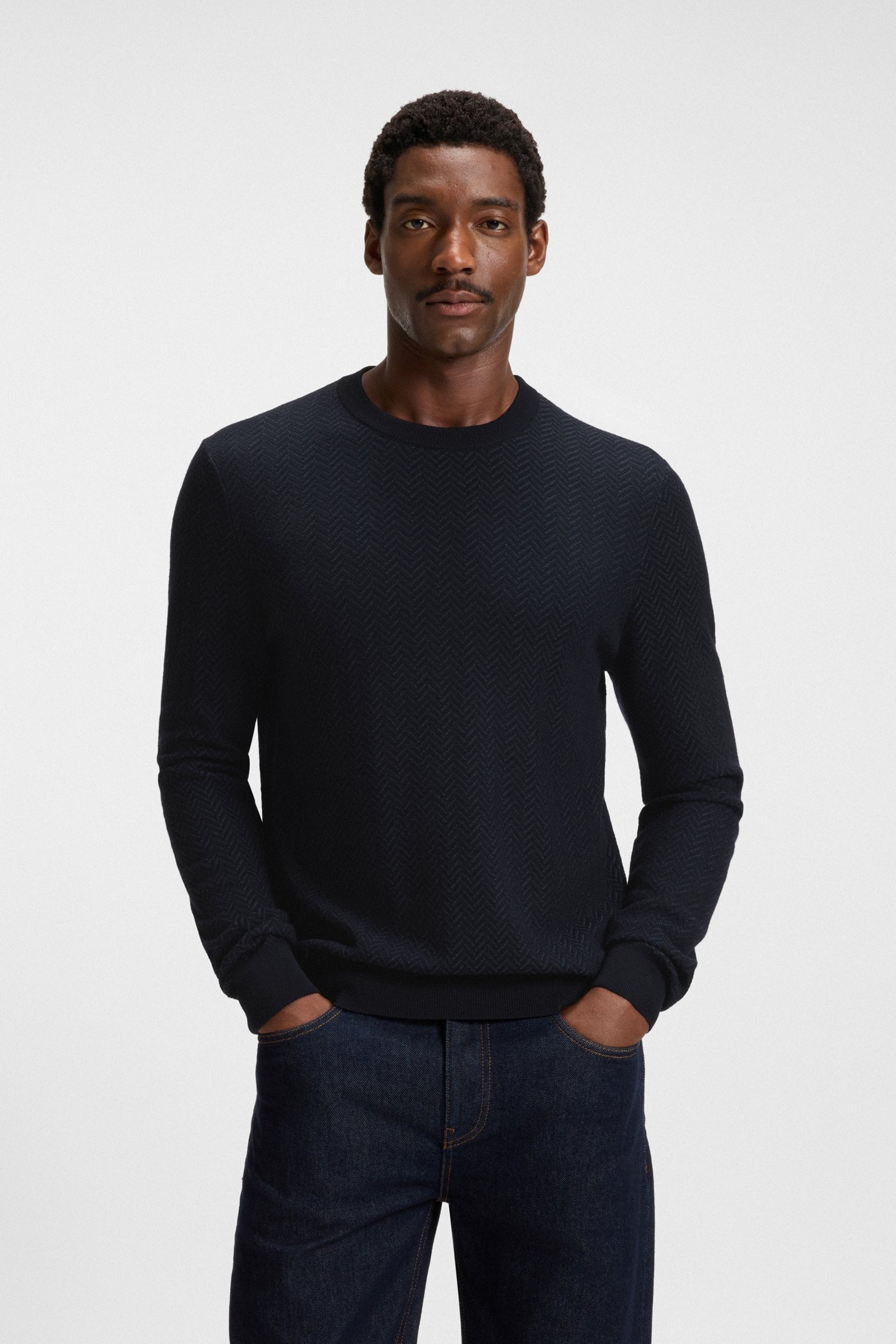 Maglia girocollo in lana e cotone 50549985 10274948 01 404 BOSS Dark blue 