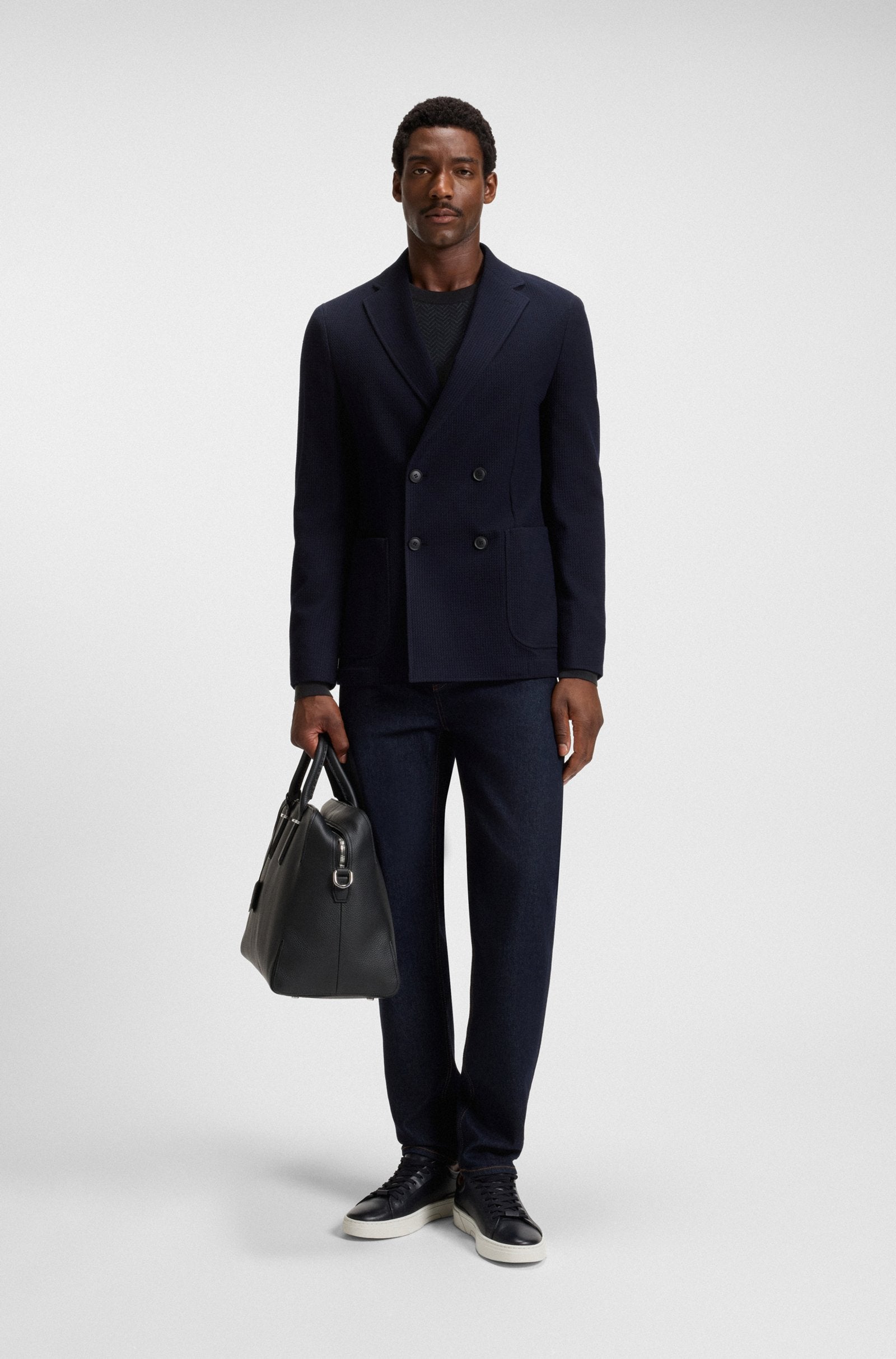 Maglia girocollo in lana e cotone 50549985 10274948 01 404 BOSS Dark blue 