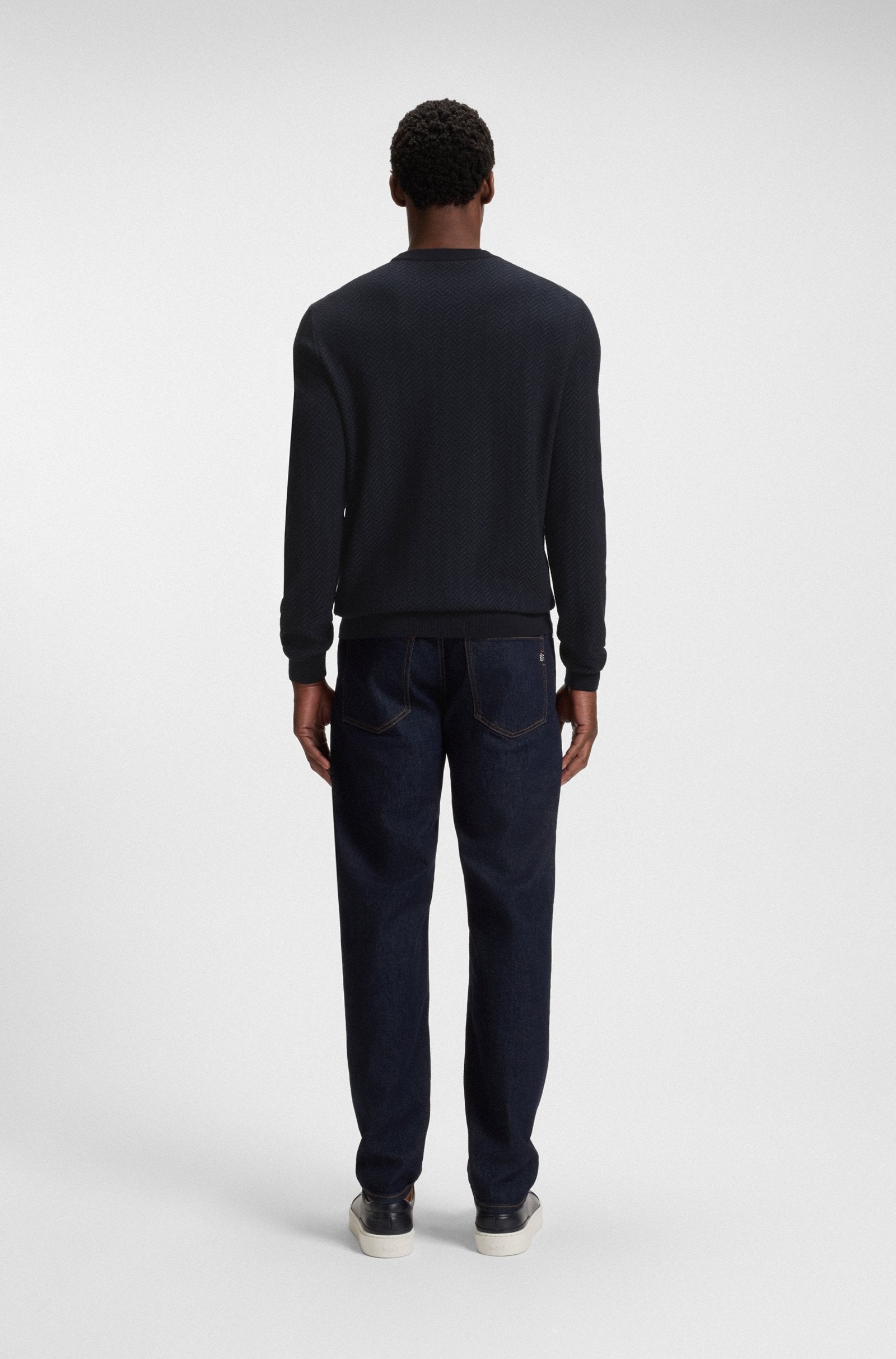 Maglia girocollo in lana e cotone 50549985 10274948 01 404 BOSS Dark blue 