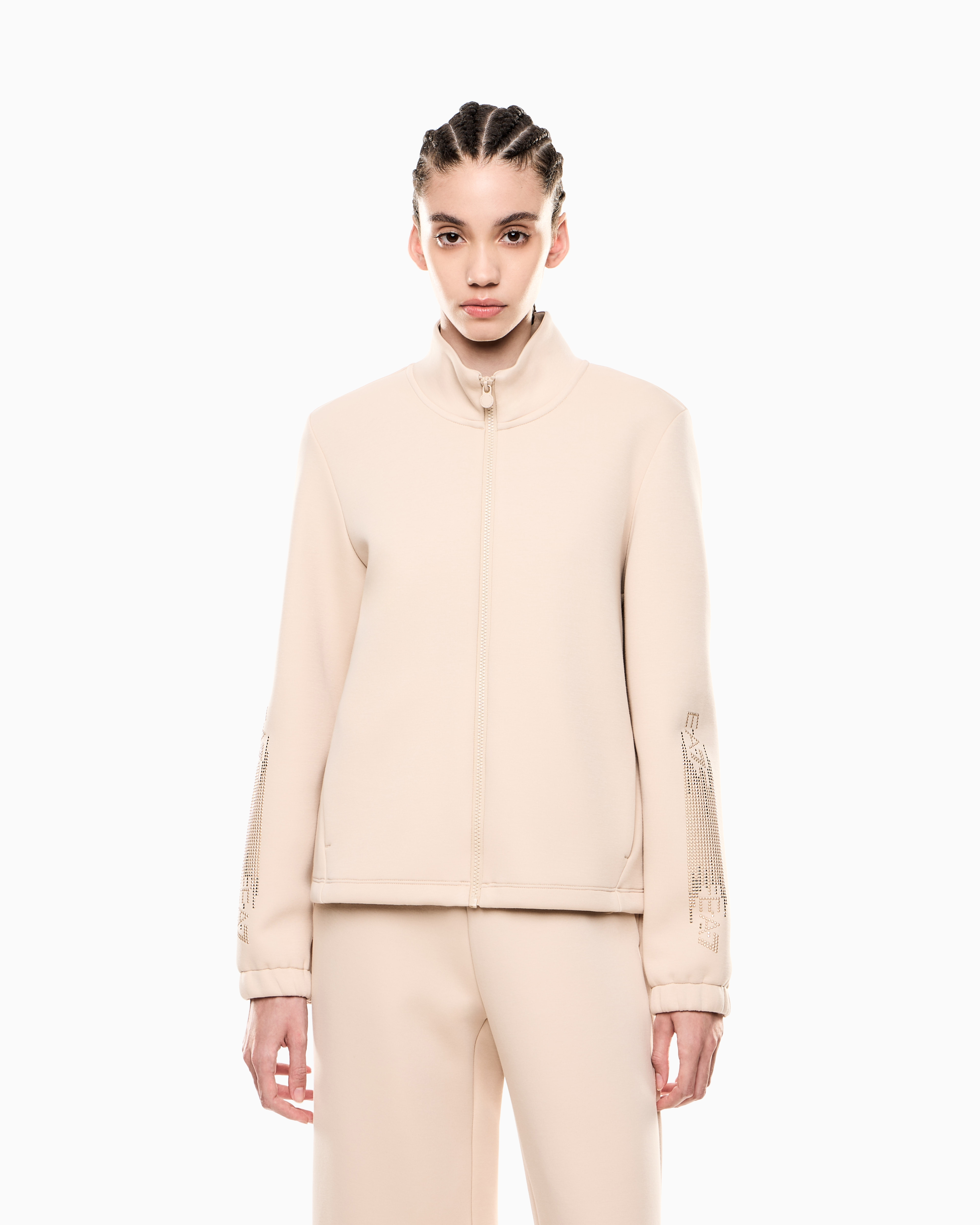 Felpa con zip logata 7W000523 AF13151 U1046 EA7 Beige 
