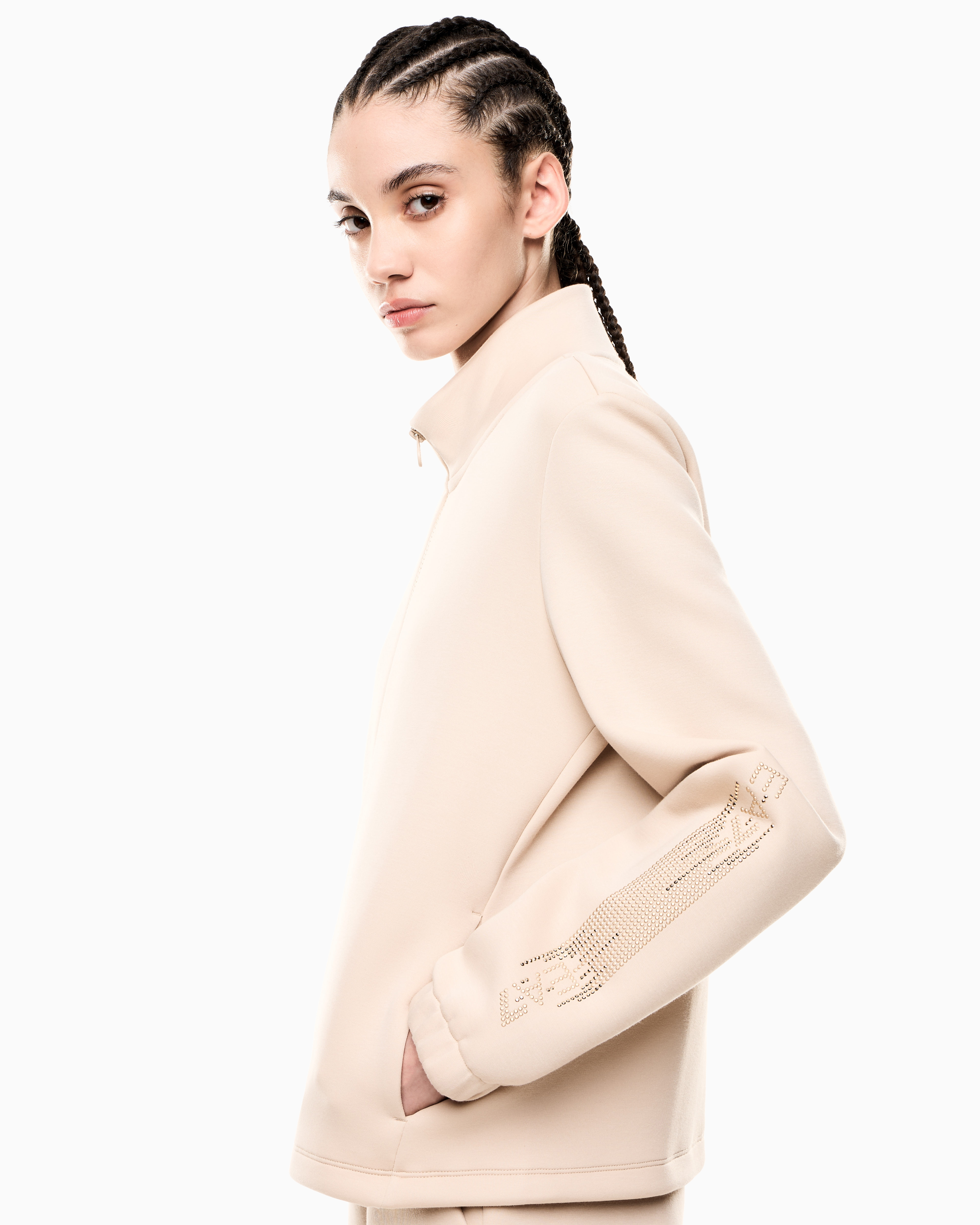 Felpa con zip logata 7W000523 AF13151 U1046 EA7 Beige 