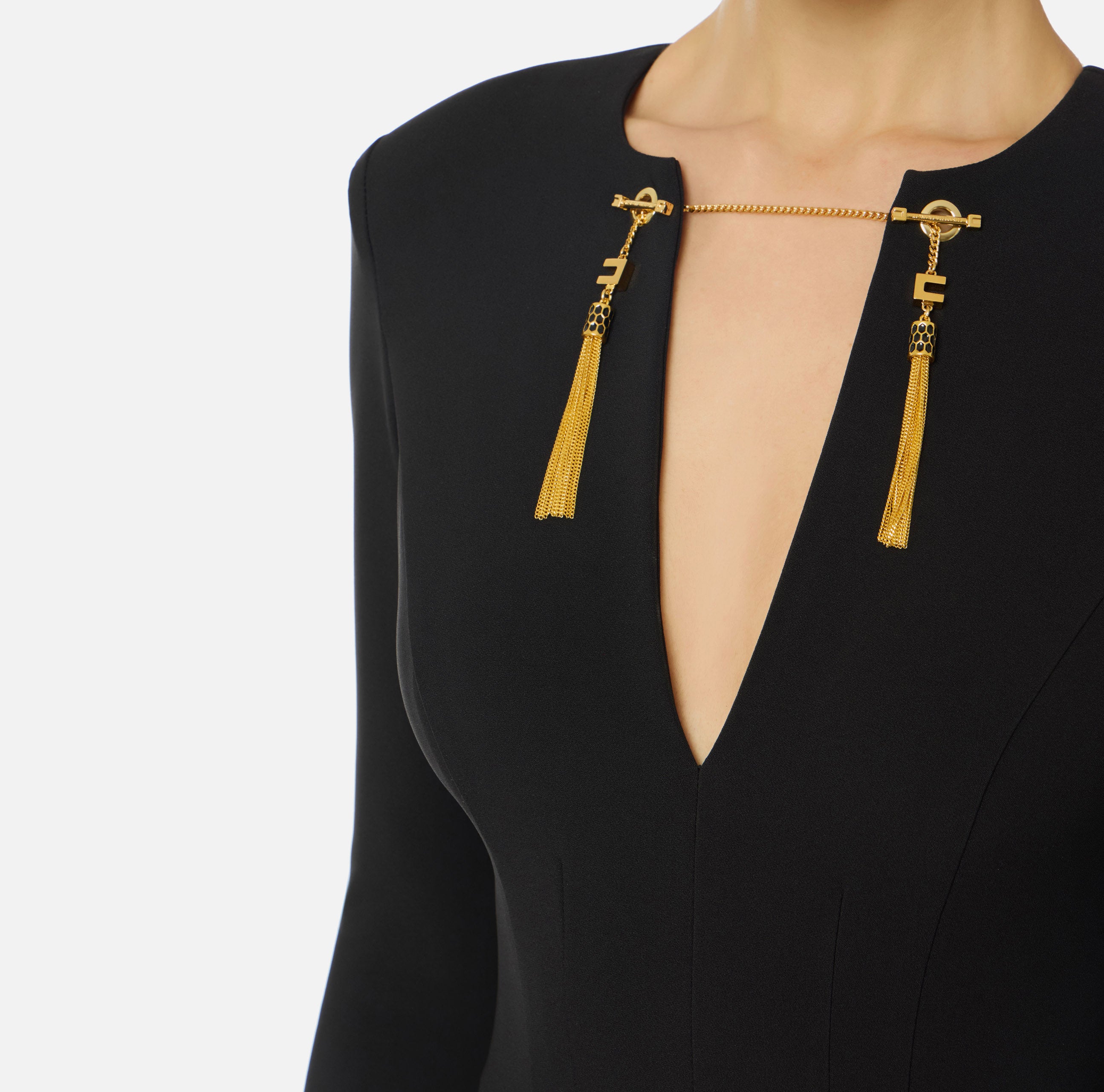 Abito in crêpe leggero con catena gioiello AB80557E2 110 ELISABETTA FRANCHI Black 