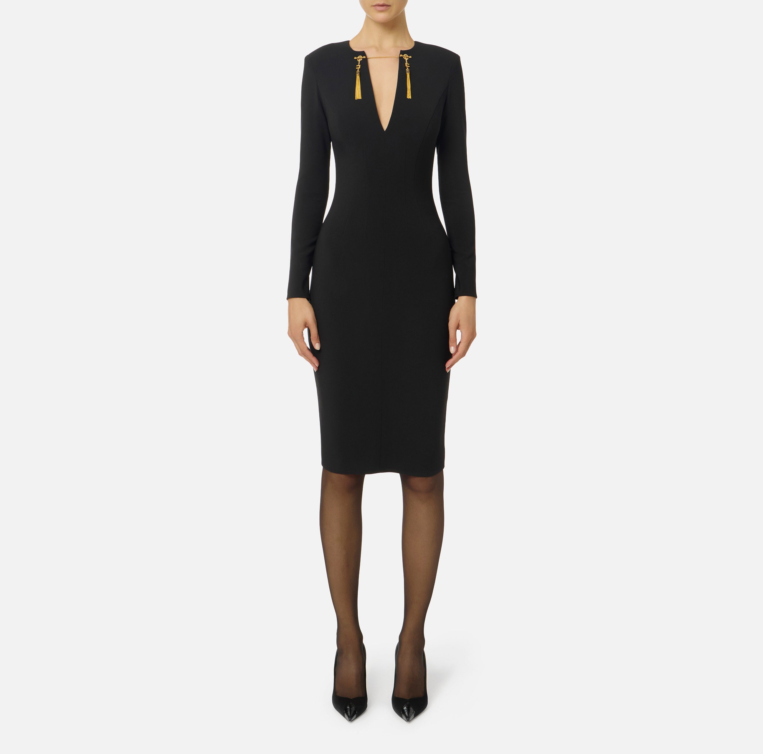Abito in crêpe leggero con catena gioiello AB80557E2 110 ELISABETTA FRANCHI Black 
