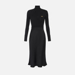 Abito in maglia a costine e raso con taschino AM06B56E2 110 ELISABETTA FRANCHI Nero 