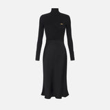 Abito in maglia a costine e raso con taschino AM06B56E2 110 ELISABETTA FRANCHI Nero 