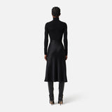 Abito in maglia a costine e raso con taschino AM06B56E2 110 ELISABETTA FRANCHI Nero 