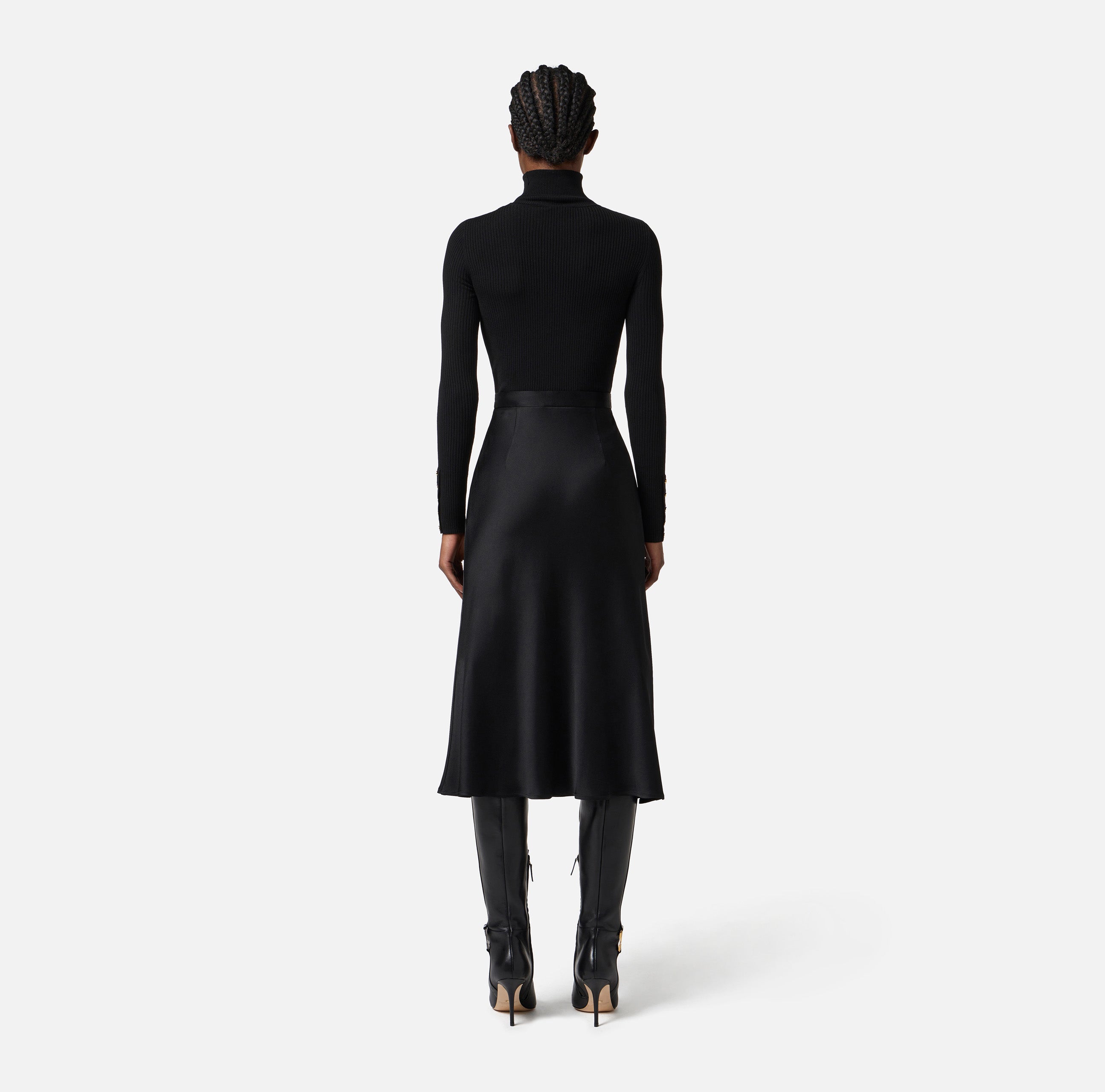 Abito in maglia a costine e raso con taschino AM06B56E2 110 ELISABETTA FRANCHI Nero 
