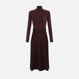 Abito in maglia a costine e raso con taschino AM06B56E2 EA4 ELISABETTA FRANCHI Merlot 